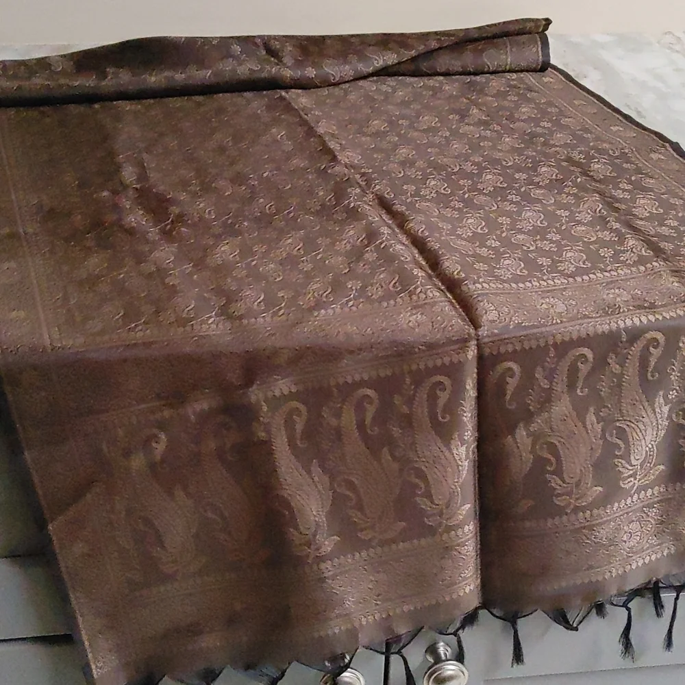 Large Pocket Silk Scarf in Brown & Tan